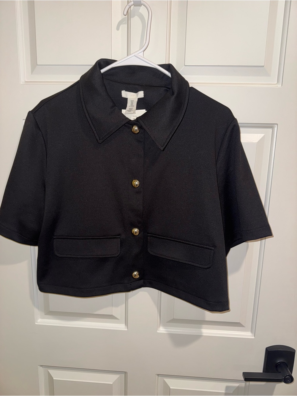 H&M Black Cropped Short-Sleeve Button Jacket or Top Medium NWT